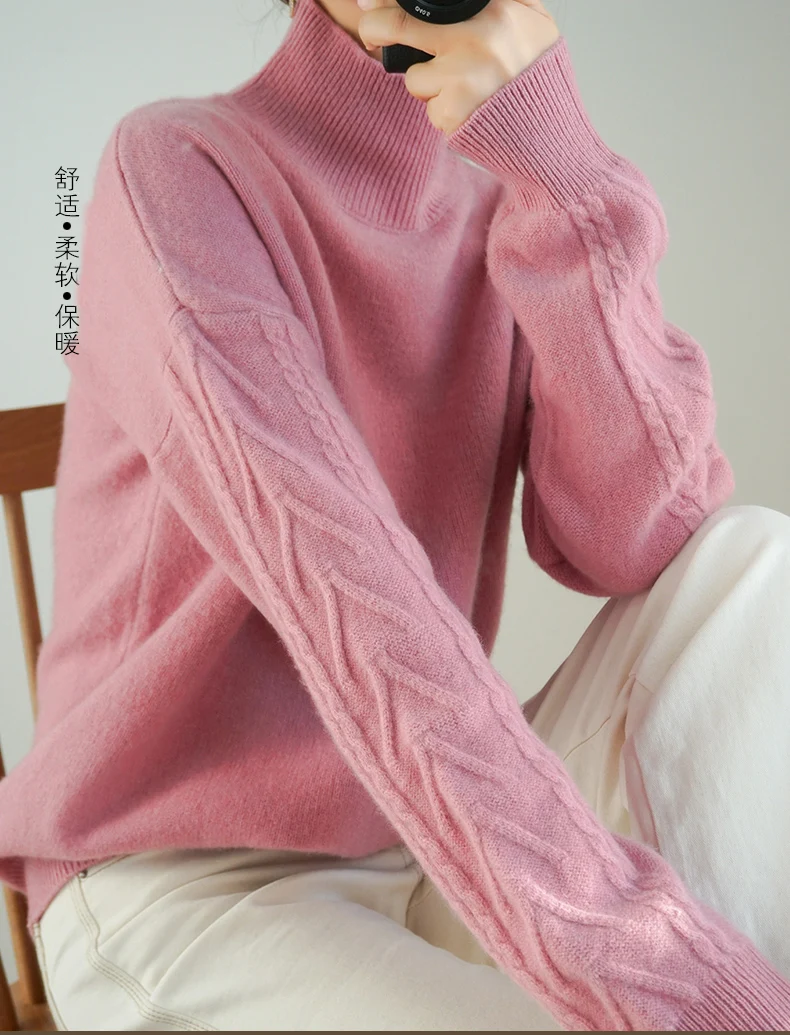 Повседневный Женский Зимний пуловер модный вязаный полувысокий воротник свитер свободный шейный полосатый джемпер женские топы