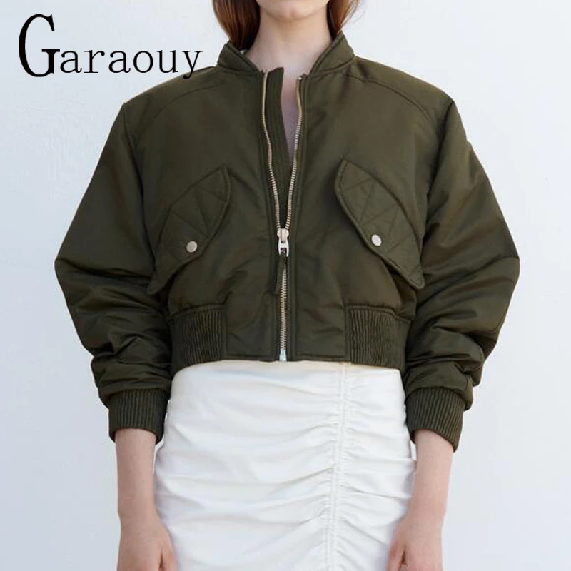 

2021 Garaouy Winter Women Long Sleeve Bomber Women's Stand -Up Collar Jacket Short Section Casual All-Match Solid Color Coat