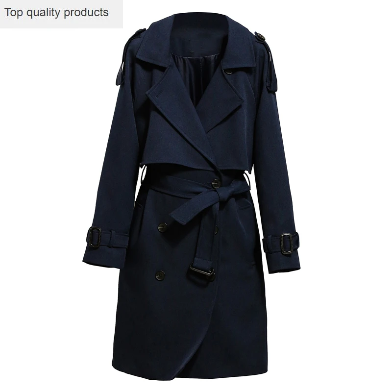 Новая весенняя длинная верхняя одежда пальто темно синего цвета с длинным
