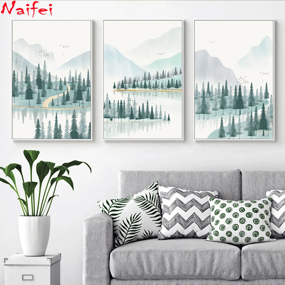 Diy Алмазная картина &quotСовременный минималистичный лес и речной пейзаж&quot