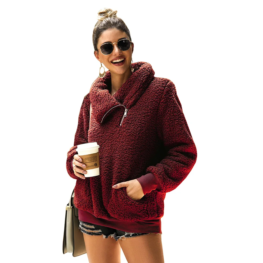 

Women Hoodies and Sweatshirts Harajuku Turn-down Collar Streetwear Thick Warm Autumn Winter Solid Hoodies Zipper Women's Hoody