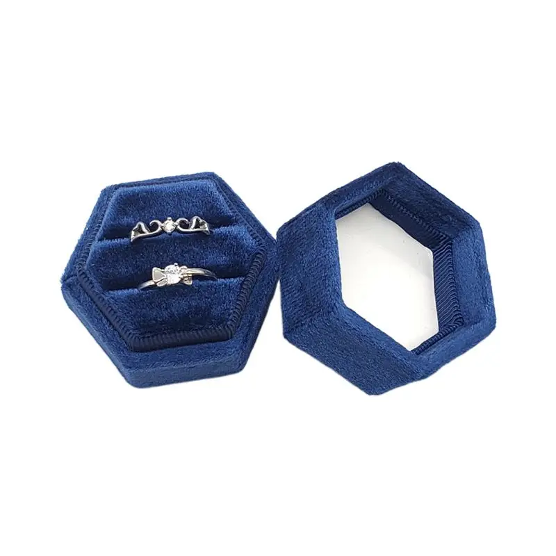

Hexagon Velvet Ring Box Double Ring Display Holder with Detachable Lid Ring Box Holder for Wedding Ceremony