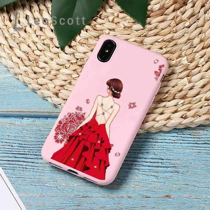 

Fashion red dress girl marry couple Phone Case Candy Color for iPhone 11 12 mini pro XS MAX 8 7 6 6S Plus X 5S SE 2020 XR