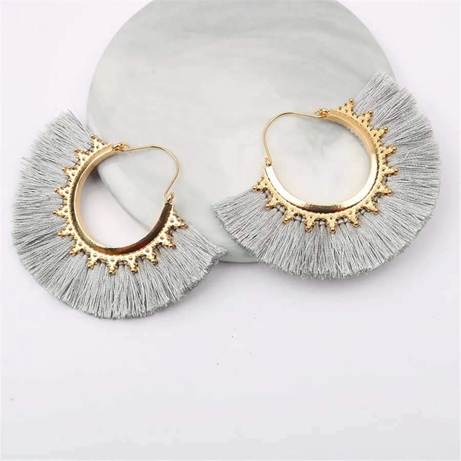 Женские этнические богемные серьги с кисточками круглые висячие бахромой из