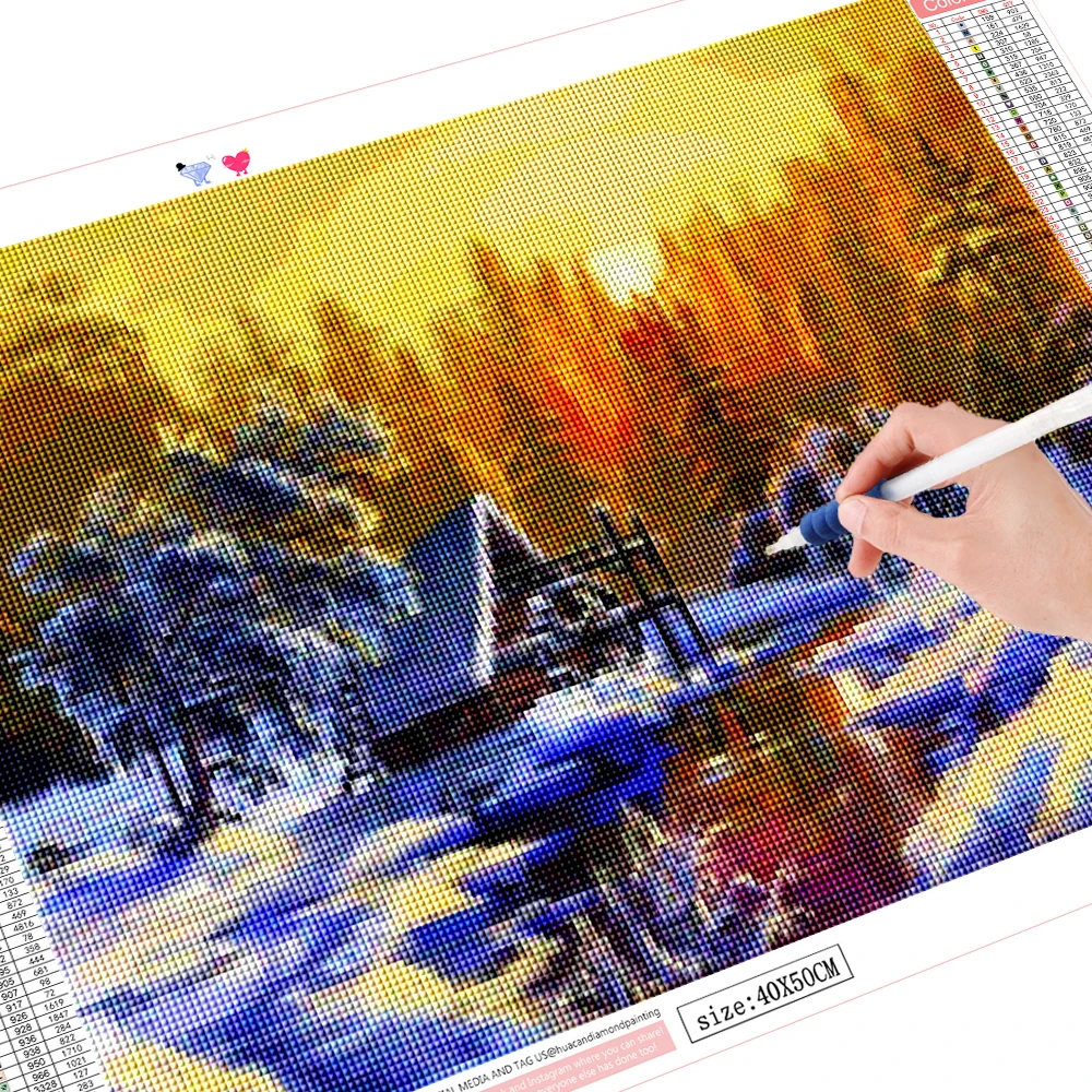 5D DIY Алмазная Картина Набор Лес Снег сцена полная круглая дрель вышивка мозаика