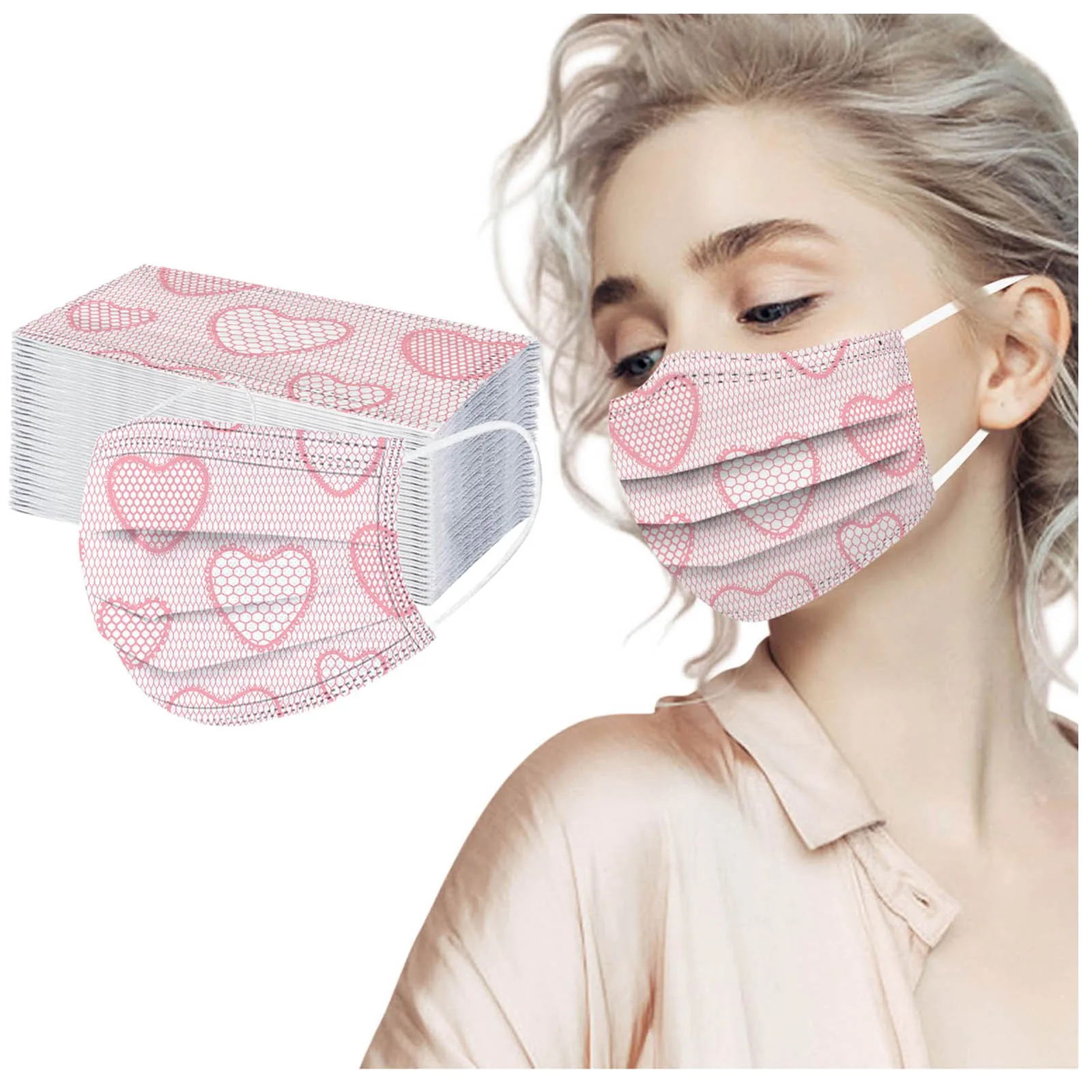 

50PCS Adult Lace Mask Disposable Face Mask 3Ply Ear Loop Masks Face Mask Fashion Masque Mascarilla