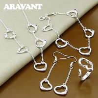 925 silver hollow heart necklace drop earrings braceletbangle rings sets for women wedding jewelry set