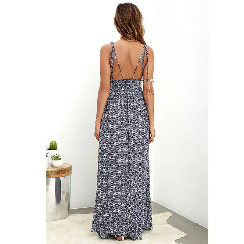 Женское длинное платье макси в стиле бохо винтажное летнее без рукавов с