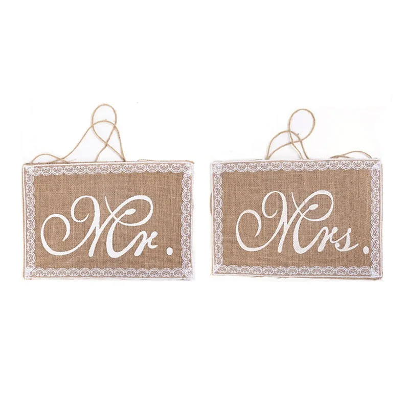 

1 Pair Mr Mrs Chair Banner Burlap Flags Europe Wedding Ceremony Decoration Bride Groom Chair Decor Sign Vintage Wedding Supplies