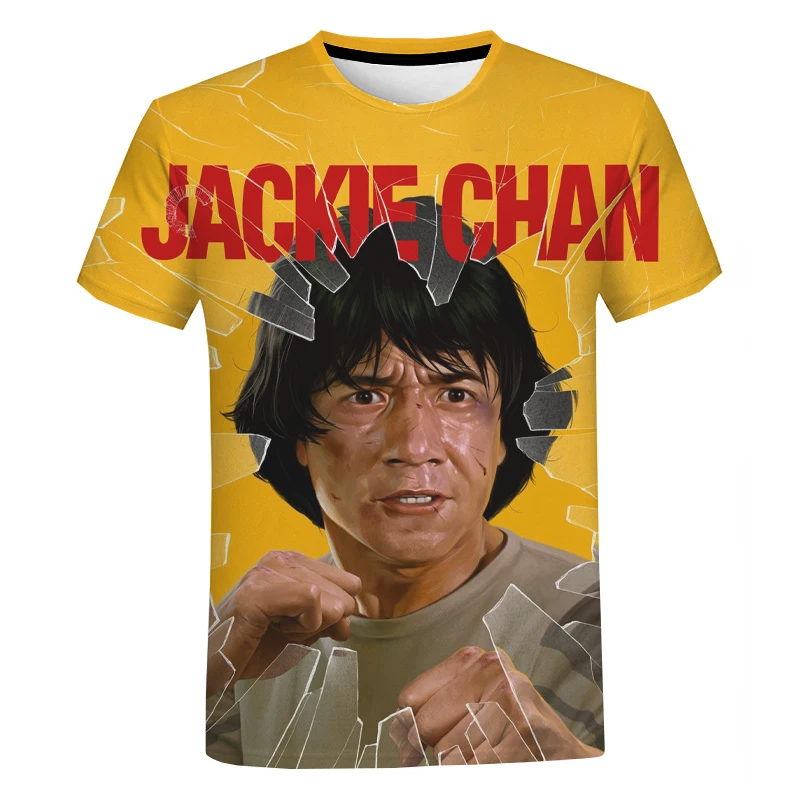 

2021 Summer New Style Kung Fu Movie Star Jackie Chan Unisex 3D Printing Pattern Casual Round Neck Short Sleeve Oversized T-shirt