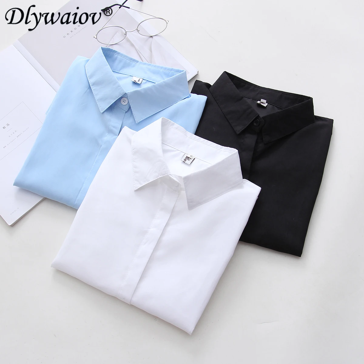 

Женская Офисная рубашка-поло, белая Свободная блузка с длинным рукавом в Корейском стиле, весна-осень 2021