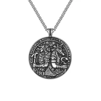 megin d punk vintage personality round card pharaoh titanium steel necklaces for men women friend fashion design gift jewelry