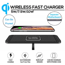Fast Charging 10W Qi Wireless Charger Pad for iPhone Docking Station Phone Charger for Xiaomi Non-slip Mat Car Dashboard Holder