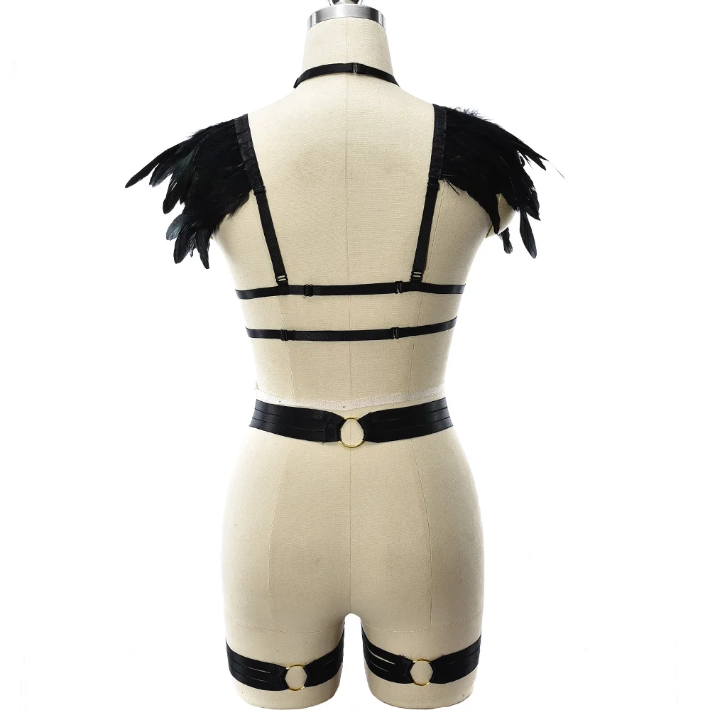 Черный кружевной бюстгальтер с перьями подвязка для ног пояс чулок пастельный