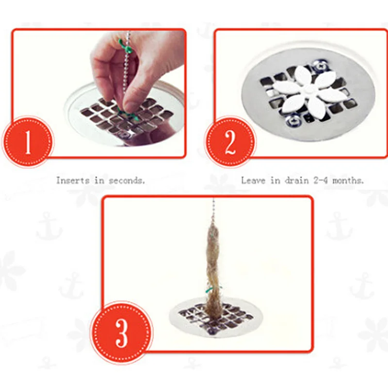 Hot Kitchen Sink Pipeline Cleaning Hook Article Bathroom Sewer Hair Cleaner Small Flower Chain Anti-Blocking Drainage Tool | Дом и сад