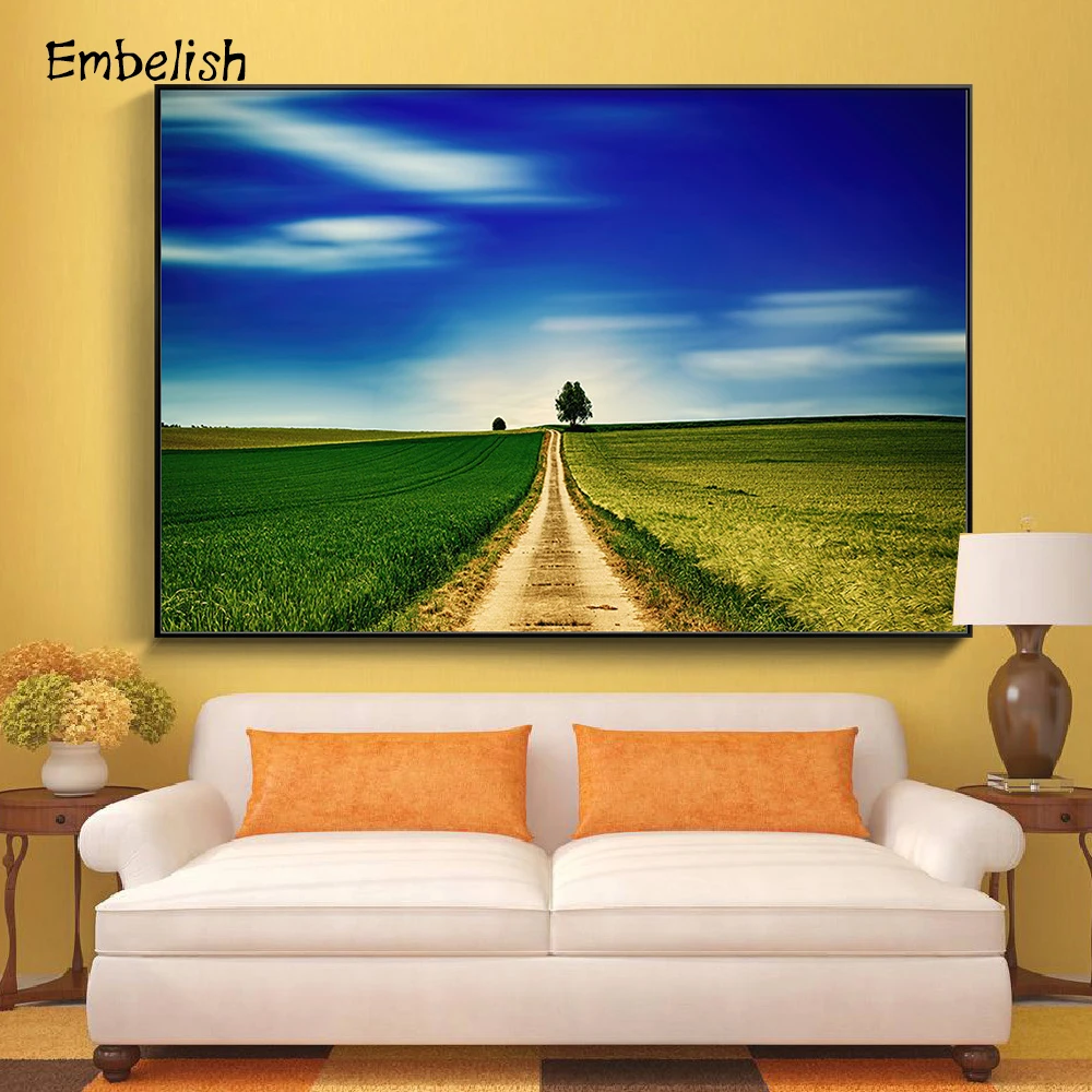

1 Pieces Green Tree And Blue Style Landscape Wall Pictures For Living Room Modern Home Decor HD Canvas Paintings