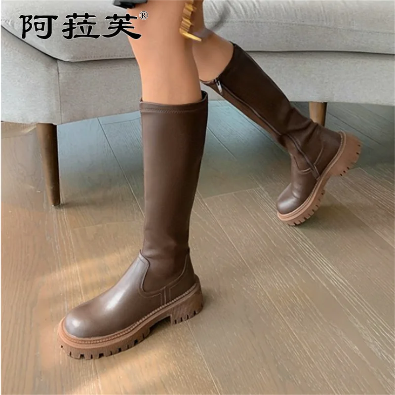 

Fashion Chelsea Chunky Warm Goth Casual Botas 2022 Winter Knee-High Women Boots Snow Designer New Mid Heels Platform Mujer Shoes