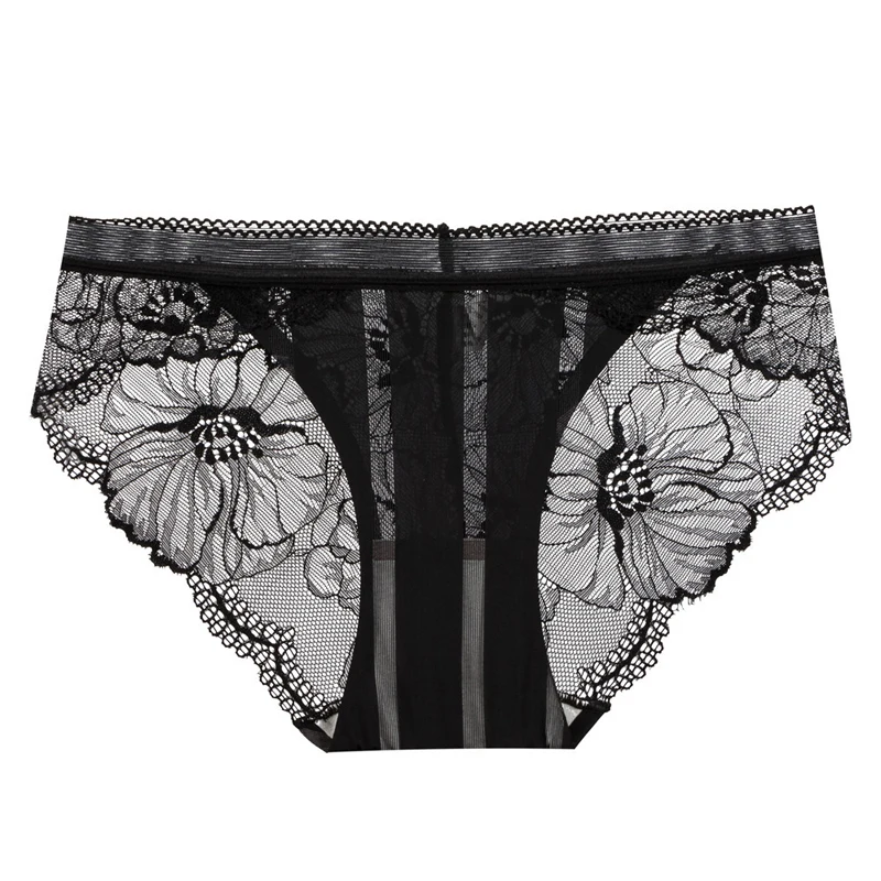 3 Pairs/Bag Mid-Waist Lace Sexy Ladies Panties, One-Piece Ice Silk Seamless Glued Cotton Crotch Briefs For Women