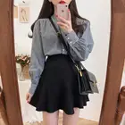 Юбка женская короткая на молнии, школьная винтажная Асимметричная мини-юбка с завышенной талией, S-XL в Корейском стиле, черная, на лето