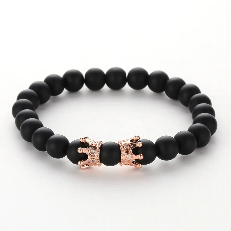 Черный Браслет из натурального камня Женские Ювелирные изделия Двойная корона