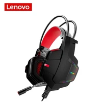 lenovo hu85 wired stereo game headphones led light noise canceling mic headset hifi surround sound with soft memory earpads