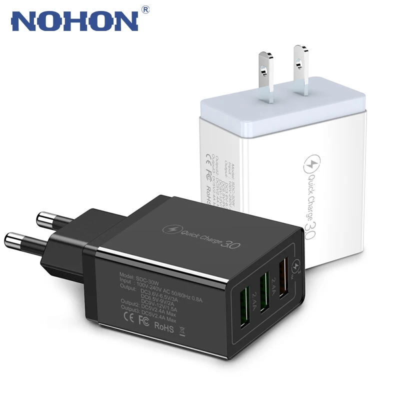 Универсальное зарядное устройство USB 3 0 с вилкой Стандарта ЕС/США 30 Вт для быстрой