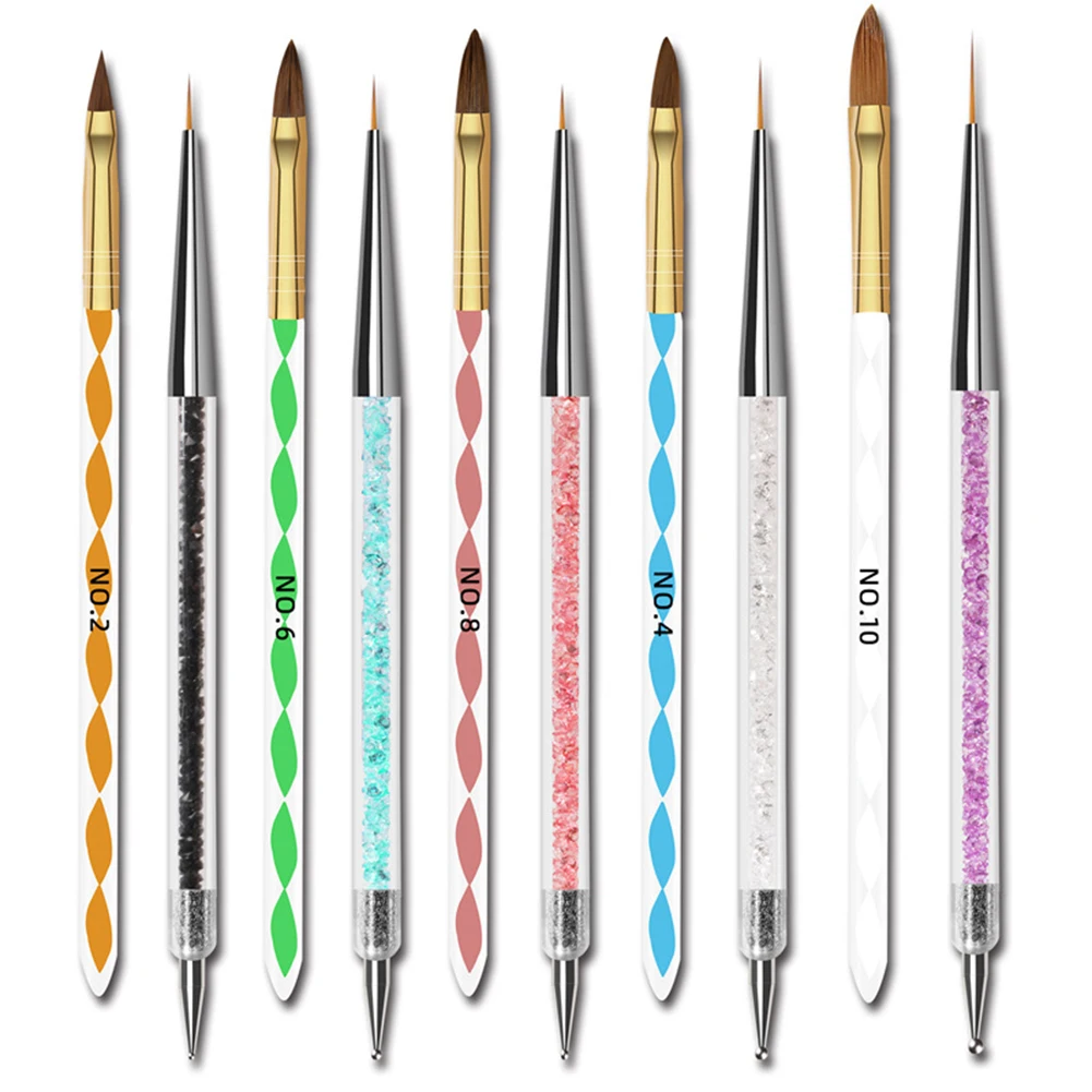 

10pcs UV Gel Tips Builder Drawing Pen Manicure Tool Painting With Crystals Liner Nail Art Brush Set Dotting Portable Carving
