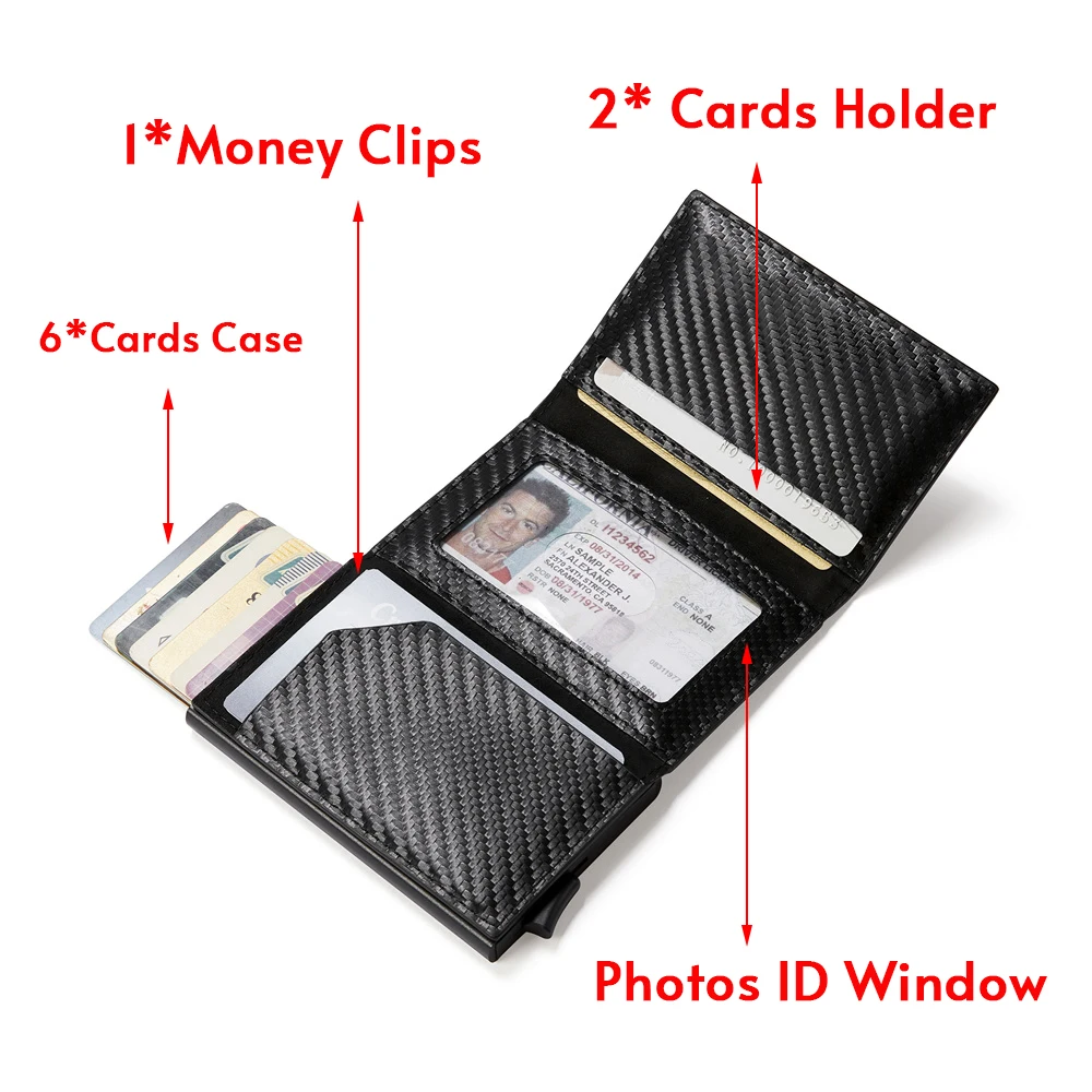 Rfid Credit Card Holder For Apple Airtag Wallet Purse Men Women Carbon Fiber Coin Wallet with Photo ID Window Money Clips Wallet