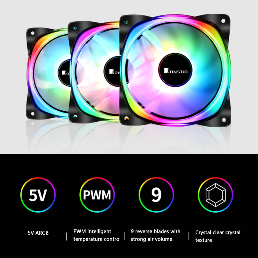 

Jonsbo FR-701 ARGB LED PC Case Fan 120mm 9 Blade Addressable RGB Lighting PWM Chassis Cooling Fan