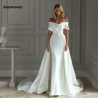 new arrival cheap simple elegant plus size mermaid wedding dresses off shoulder sweep train bridal gowns wedding dress vestido