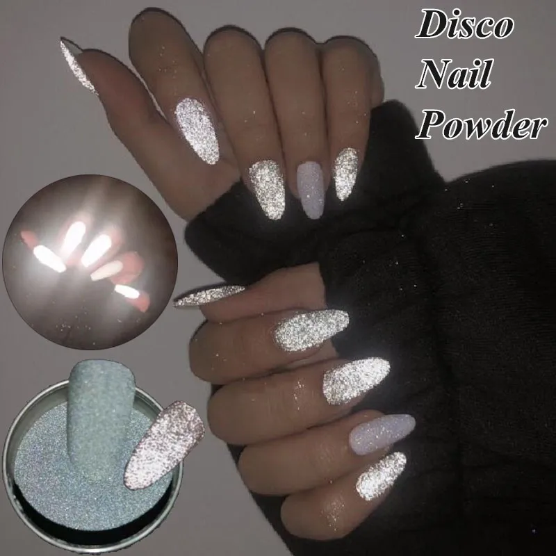 1 коробка светоотражающий блеск для ногтей порошок блестящая пыль светится в