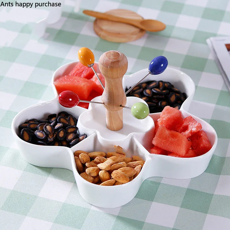 Блюдо для фруктов из белой керамики современный поднос в гостиной десерт сушеные