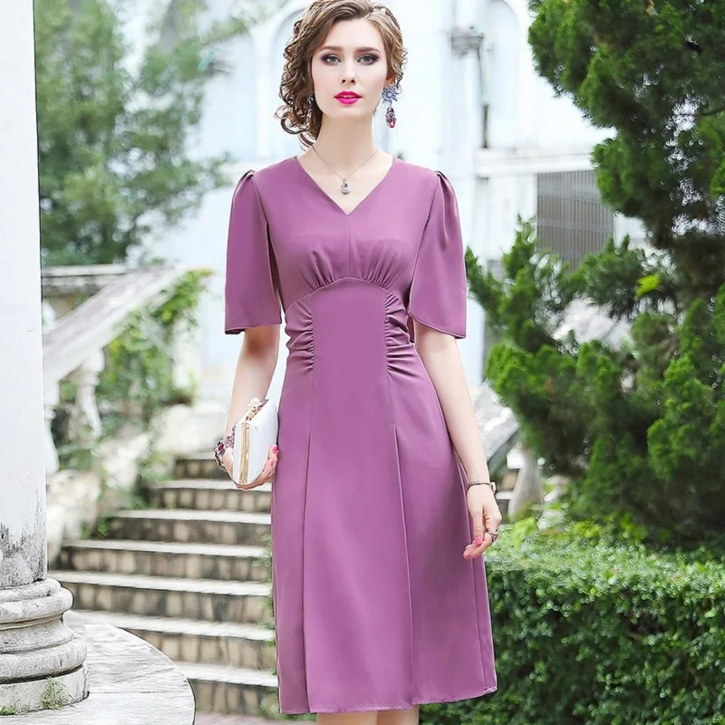 

new runway 2021 summer high waist womanliness dress Plus code Women Solid Chiffon Dress Slim Business office work party dresses