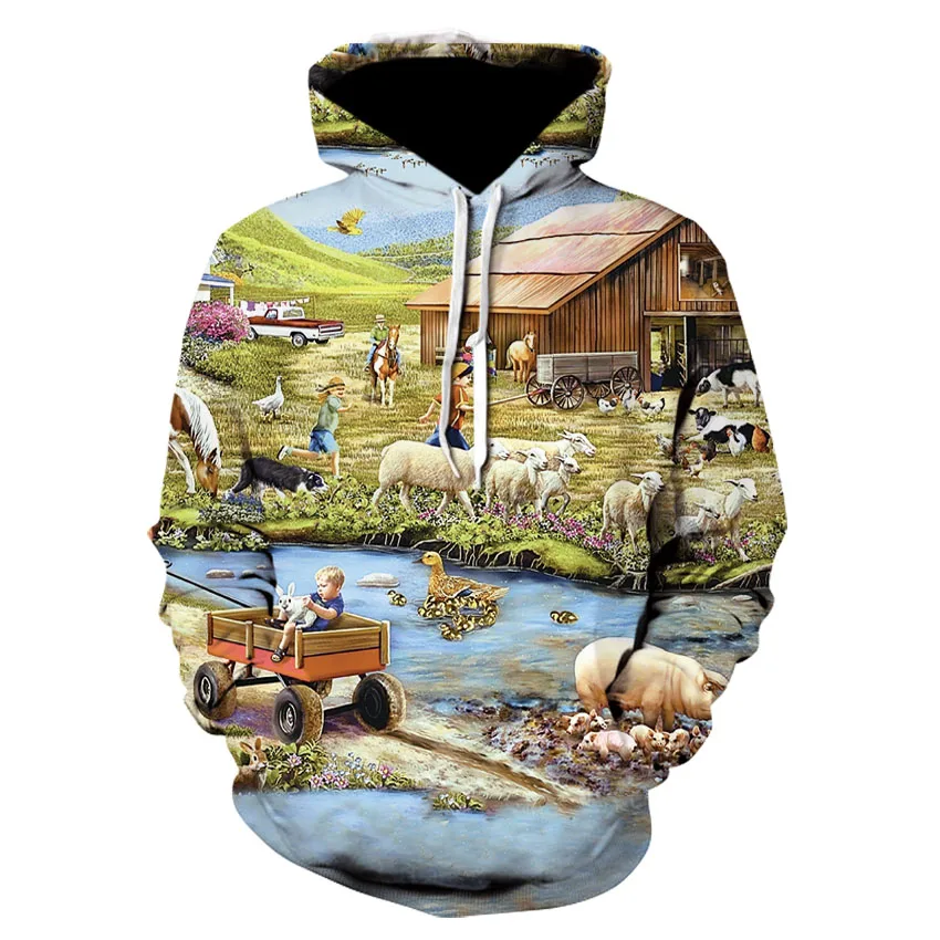 

Новинка, модный спортивный костюм с принтом фермерской природы, пуловер с 3D-принтом, обычные свитшоты, зимняя куртка Азиатского размера