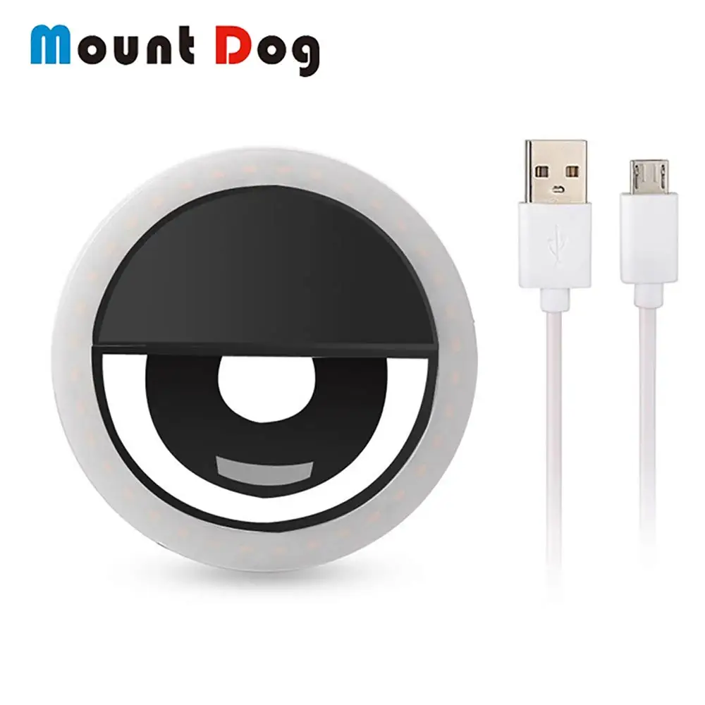 Портативный кольцевой светильник для селфи с usb-зарядкой, милое ухо, светодиодная вспышка для камеры, телефона, светящаяся фотография для смартфонов iPhone, подсветка для селфи - Цвет: Black