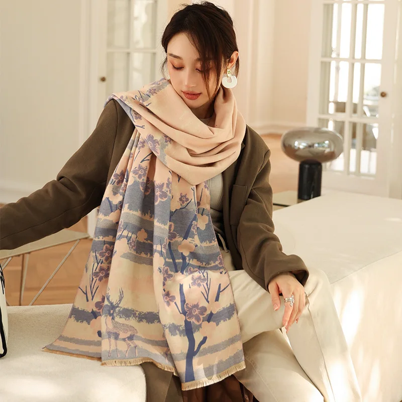 

Flower Scarf Cashmere Scarf Winter Women 2021 New Style Warmth Preservation Lady Shawls Medium and Long Style Student Bib Shawl