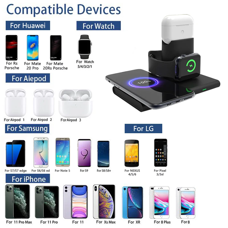 

10W 3 in 1 Wireless Charger Magnetic Phone Holder Fast Wireless Charging Stand For iPhone 11 Samsung For AirPods Pro Apple Watch
