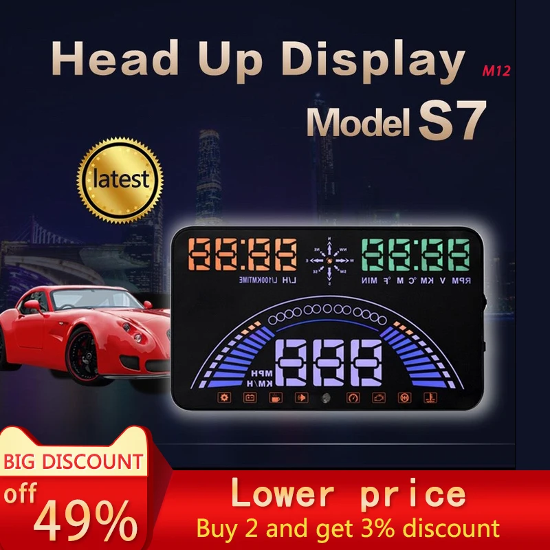 2021  Newest Head Up Display Auto Display OBD2+GPS Smart Car HUD Gauge Digital Odometer Security Alarm Water&Oil temp RPM S7
