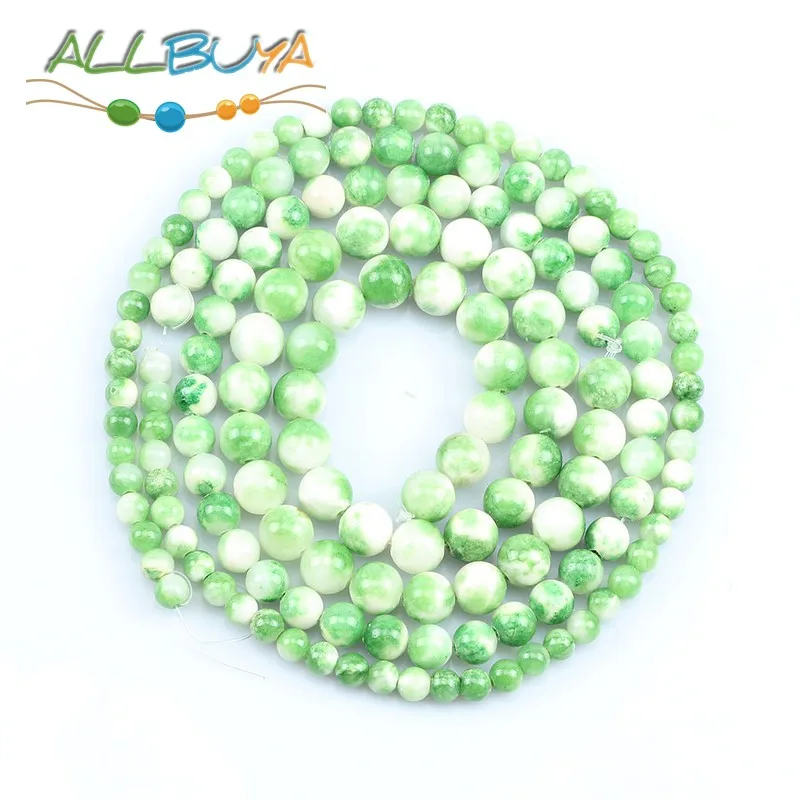 Бусины из натурального камня зеленые и белые персидские бусины нефрита