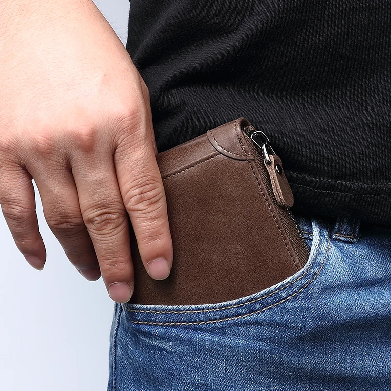 Wmnuo Винтаж Для мужчин бумажник RFID кражи защиты монет кошелек на молнии женские