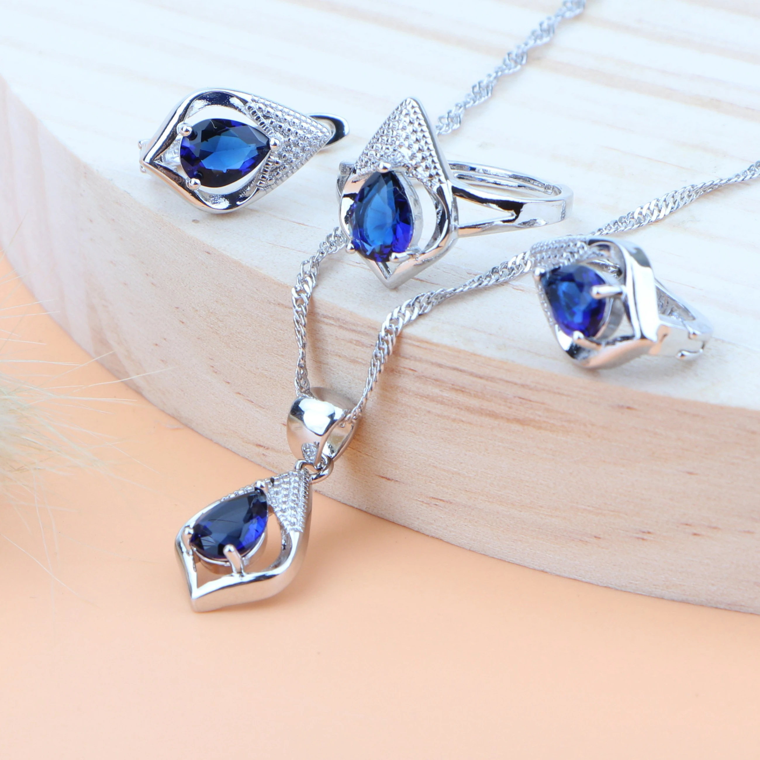 Женский свадебный комплект ювелирных изделий из стерлингового серебра 925 пробы