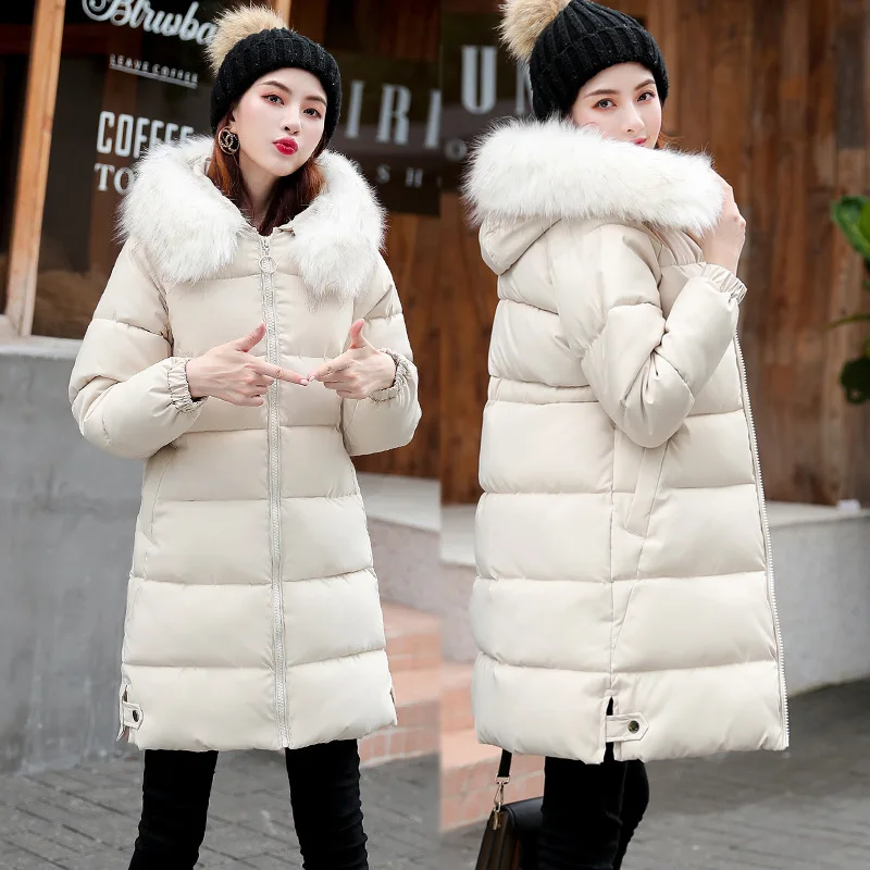 jacket women new style parka womens slim fur collar long thick solid color cotton coat womens coats winter