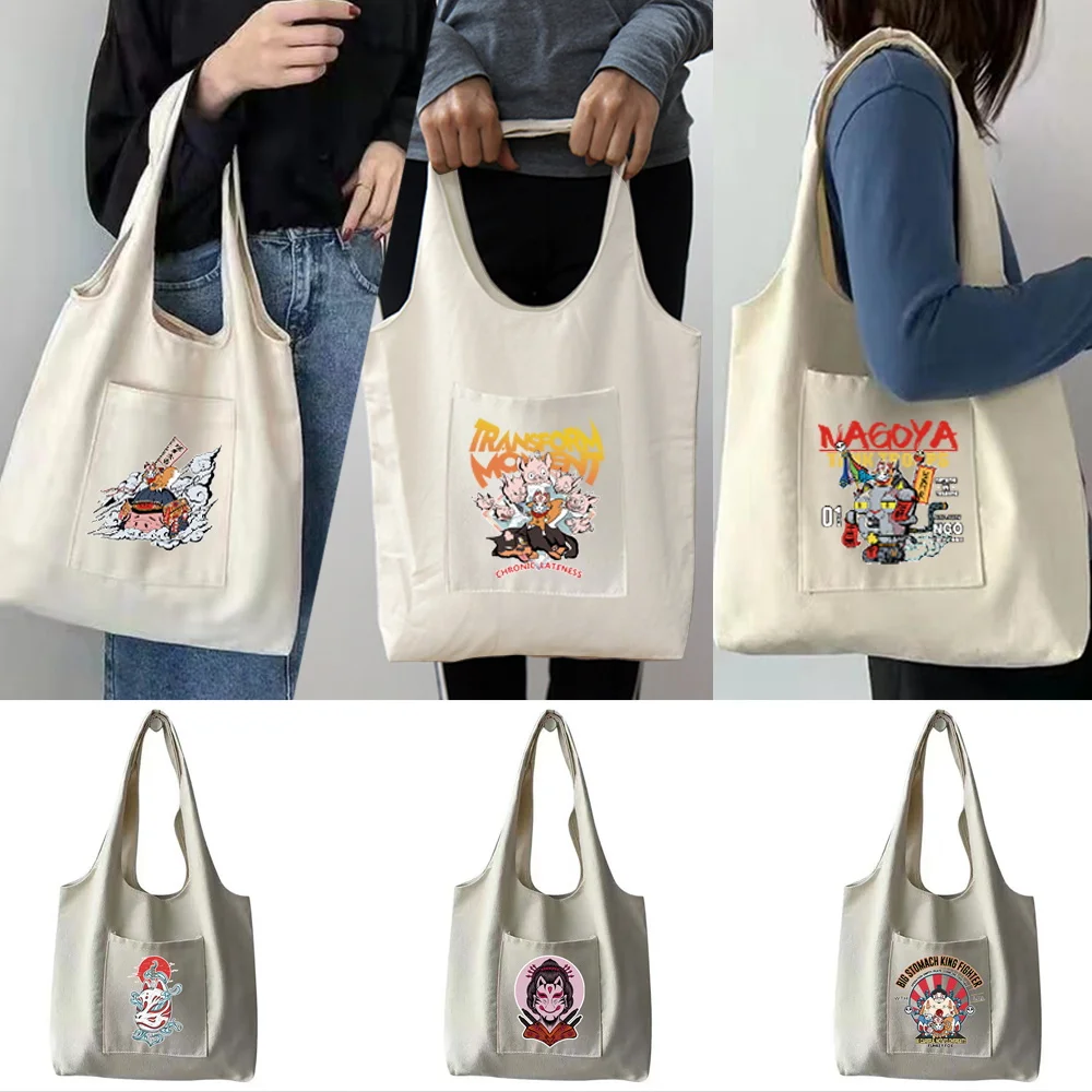 

Tote Bag Women‘s Shopper Canvas Bags Japanese Style Cartoon Character MaskGrocery Handbags Shopping Bag Shoulder Bag