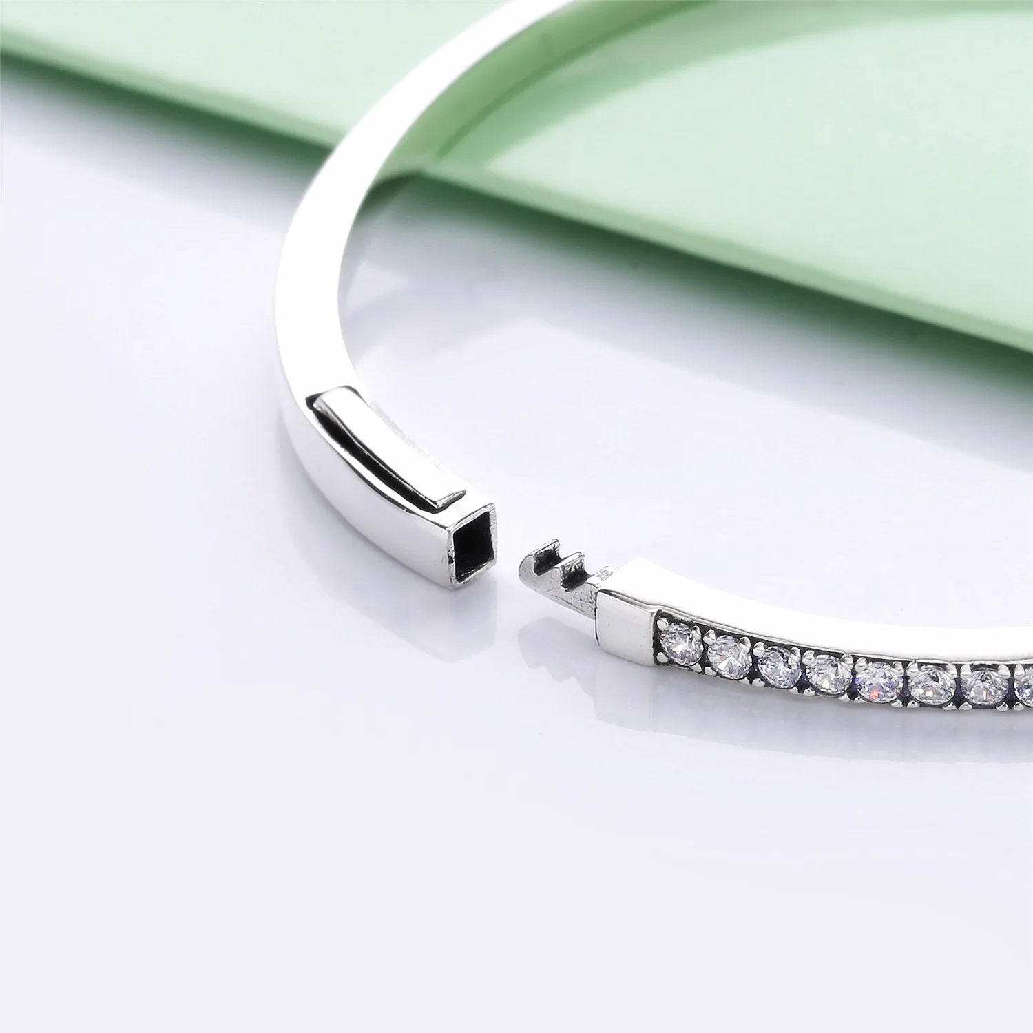 

Original S925 Sterling Silver Bangles Smooth Shining Wish Crystal Bracelets Bangle Women Diy Beads Charm Jewelry gift