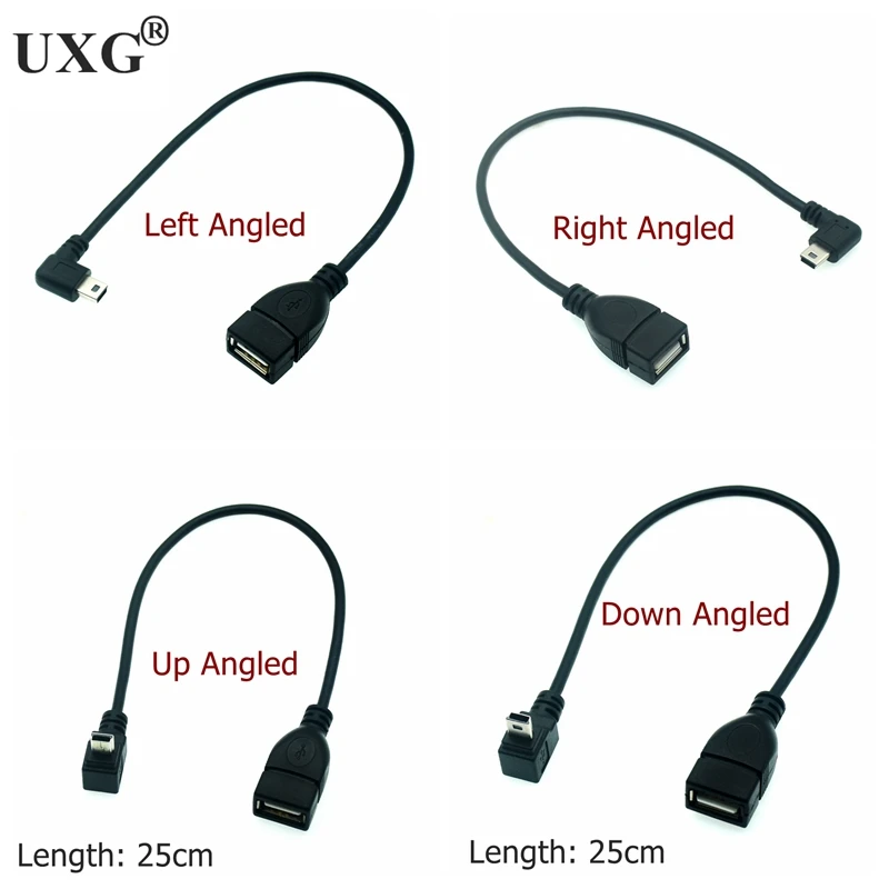 Кабель-Переходник USB A (гнездо)/Mini B (штекер) под углом 90 градусов 5P OTG V3 кабель для