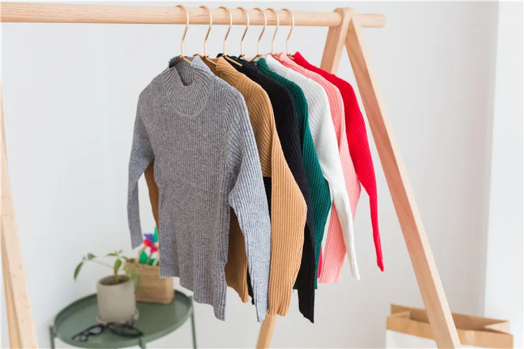 Детский свитер в рубчик с высоким воротником Вязаные топы Пуловеры для мальчиков