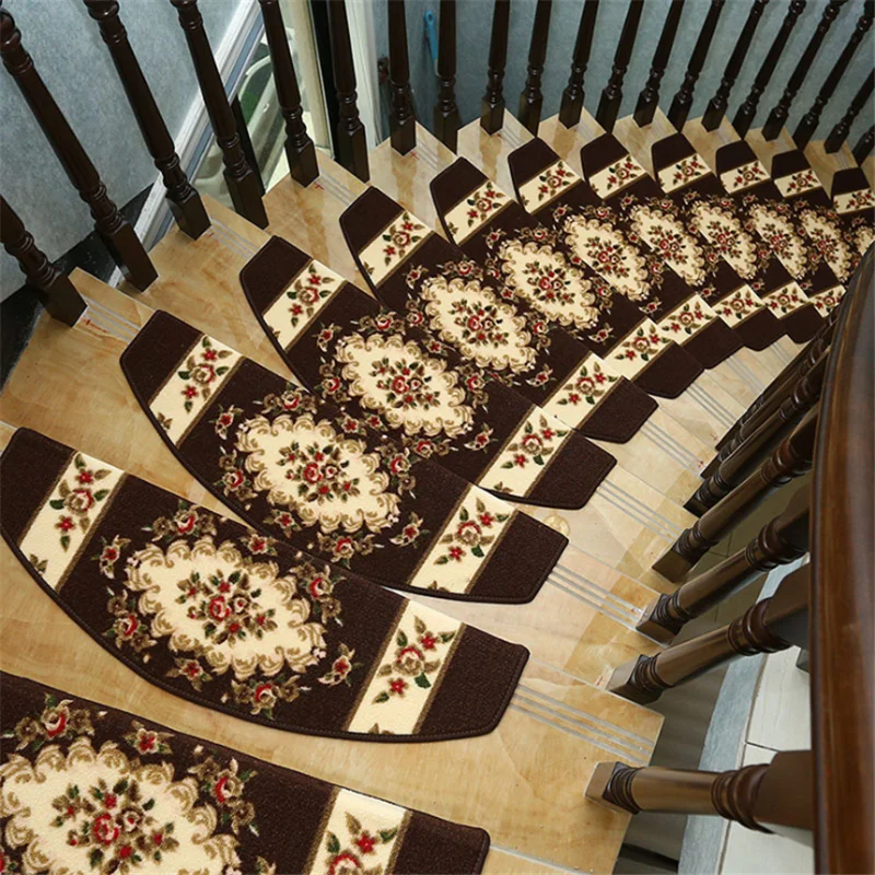 

10Indoor solid wood stair stepping mat self-adhesive non-slip rose flower European style carpet yellow floor mat foot mat