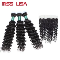miss lisa deep wave bundles with 134 lace frontal non remy malaysia human hair weave bundles with frontal hair extension