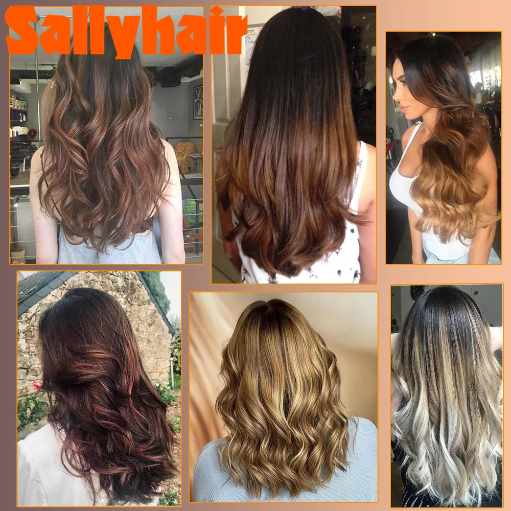 

Sallyhair 18inches Natural Wavy Clip in Synthetic Blonde Hair Extensions Heat Resistant Fiber 5 Clips one Piece 8 Colors
