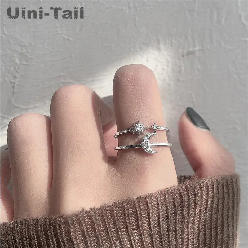 Uini-Tai Открытое кольцо из стерлингового серебра 925 пробы Двухслойное микро-кольцо